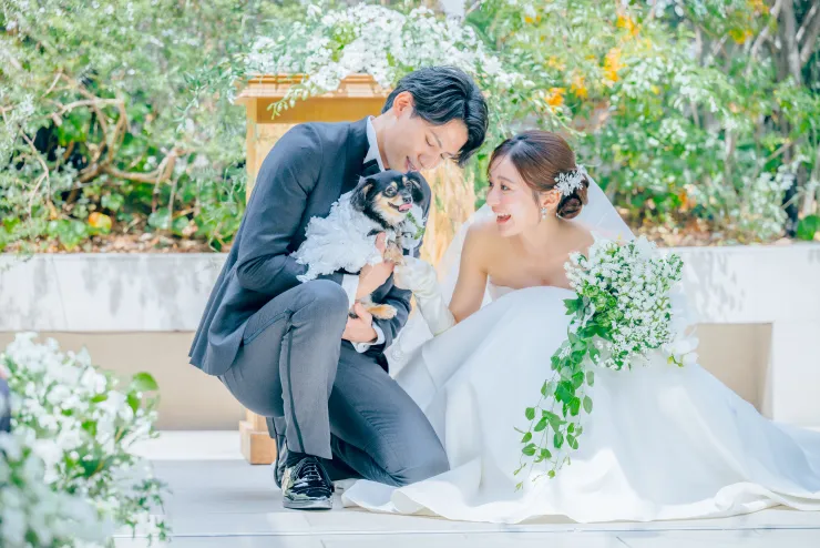わんちゃんと挙式から披露宴までずっと一緒に。愛犬と叶えるペット婚プラン*わんちゃん用ケーキプレゼント